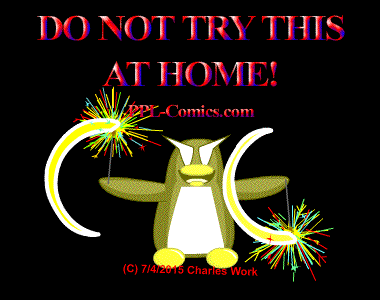 Penguin plays with fireworks.  THIS IS VERY DANGEROUS!  DO NOT TRY THIS!